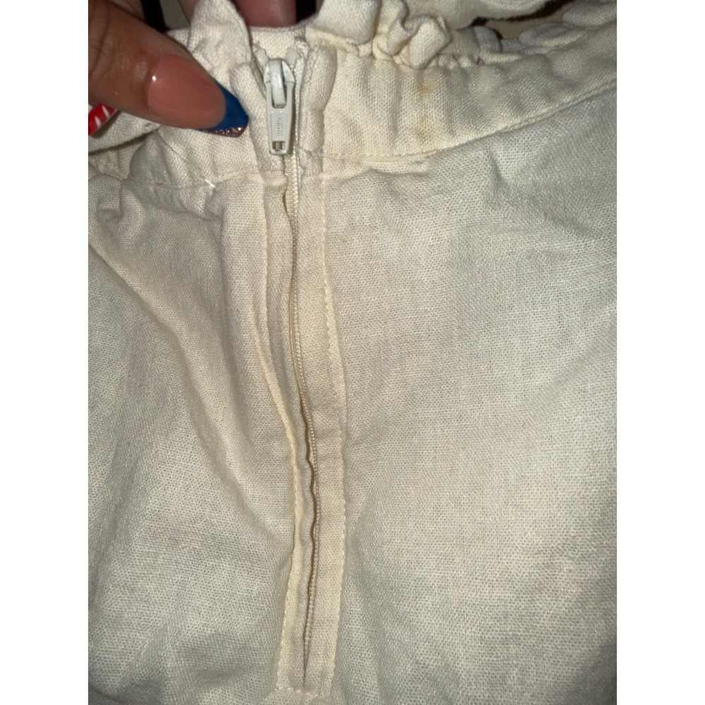 Minimalist Cream Linen Blend Paperbag Waist Button Front Mini Skirt sz1 Preppy - Picture 5 of 8